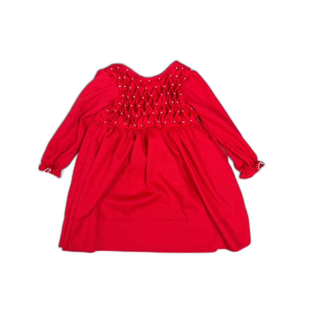 Busy Bee Smocks Girls Red Smocked Dress Honeycomb Bodice Long Sleeve 100% Cotton